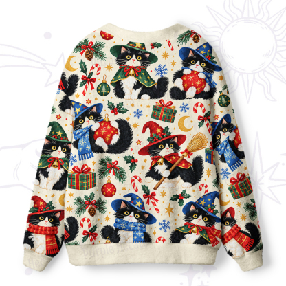 Purplehecate Christmas Wizard Cats Party Ugly Cardigan Sweaters