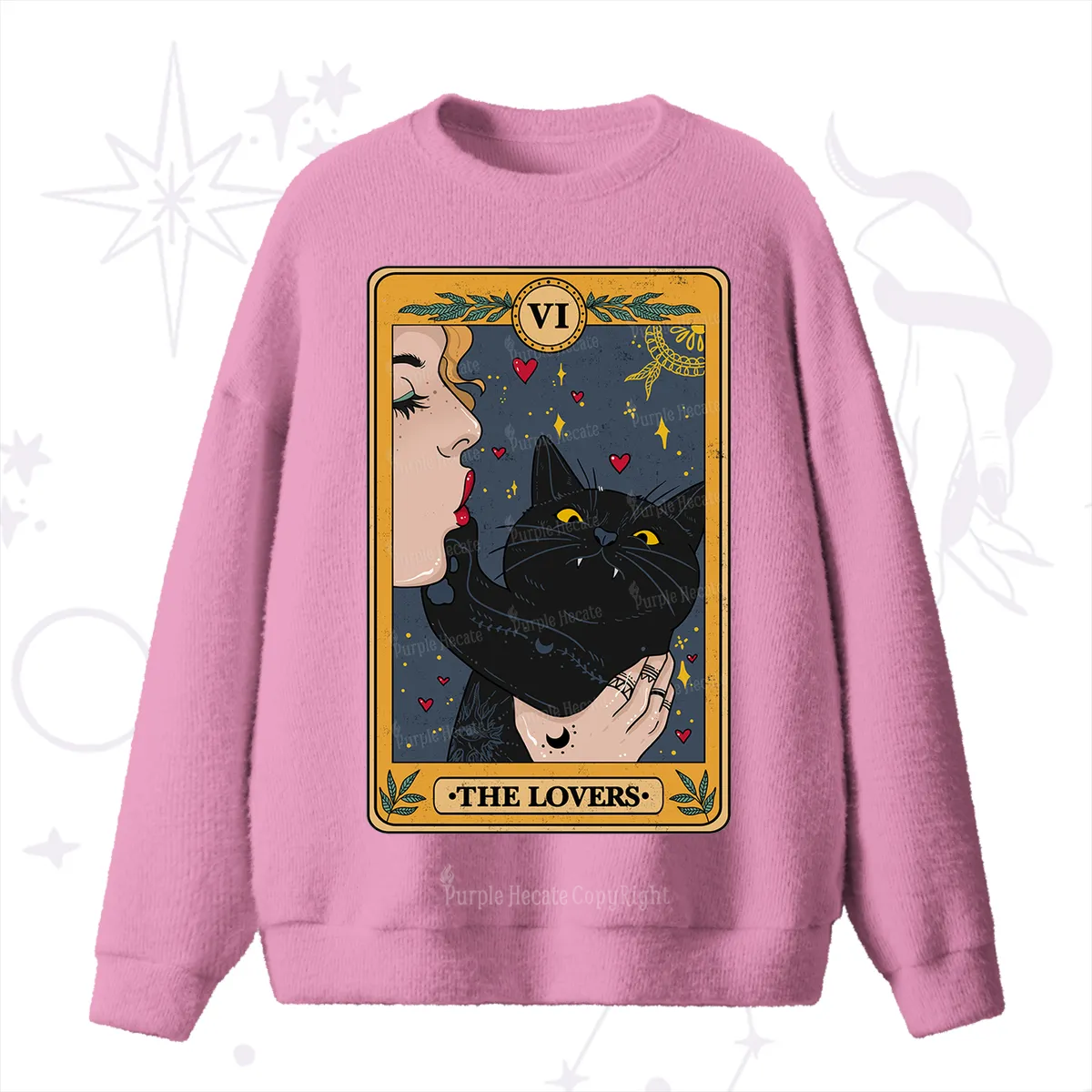 Purplehecate The Lovers Cat Tarot Fuzzy Ugly Sweater