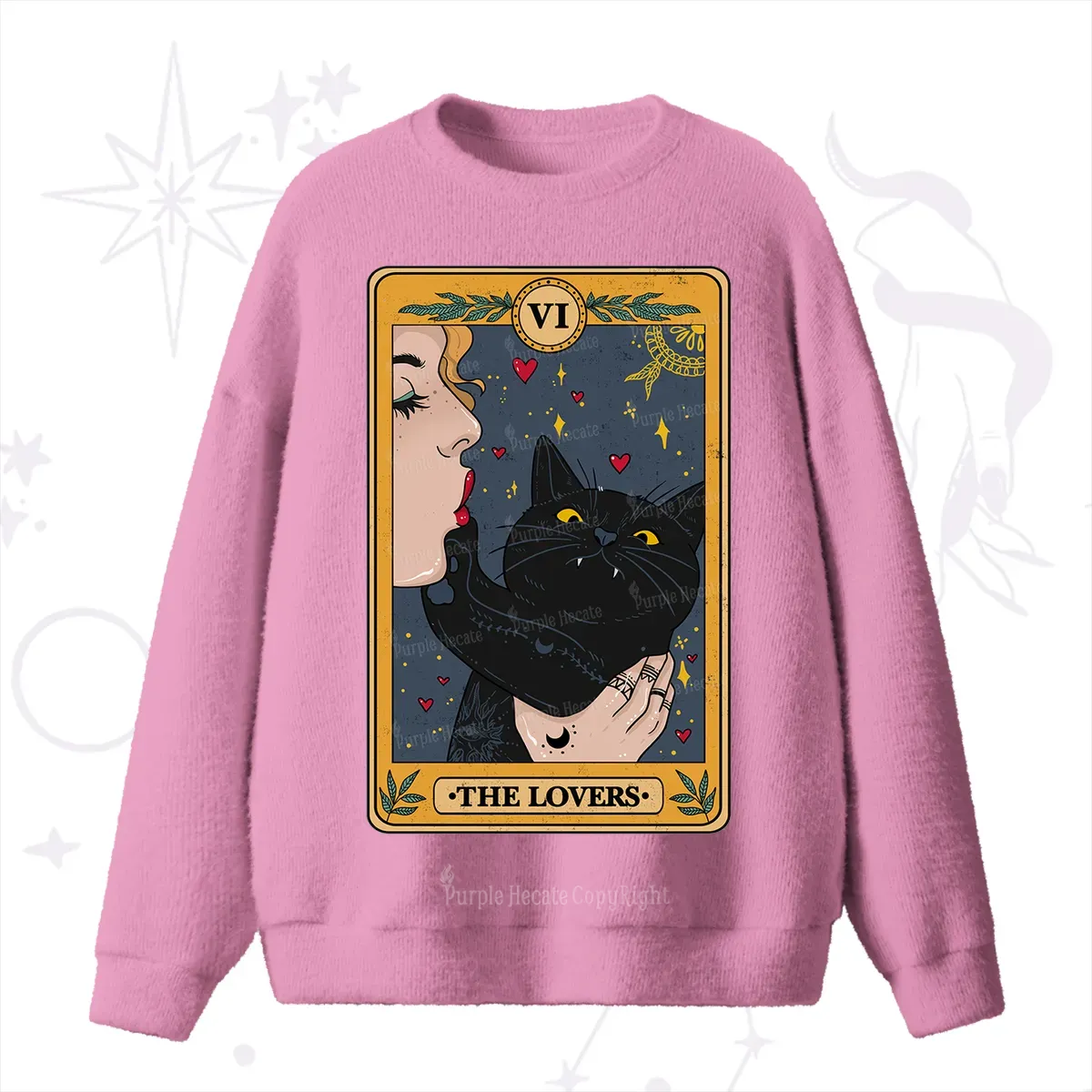 Purplehecate The Lovers Cat Tarot Fuzzy Ugly Sweater