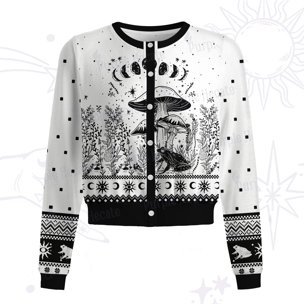 Purplehecate Celestial Frog Mushrooms Knit Cardigan
