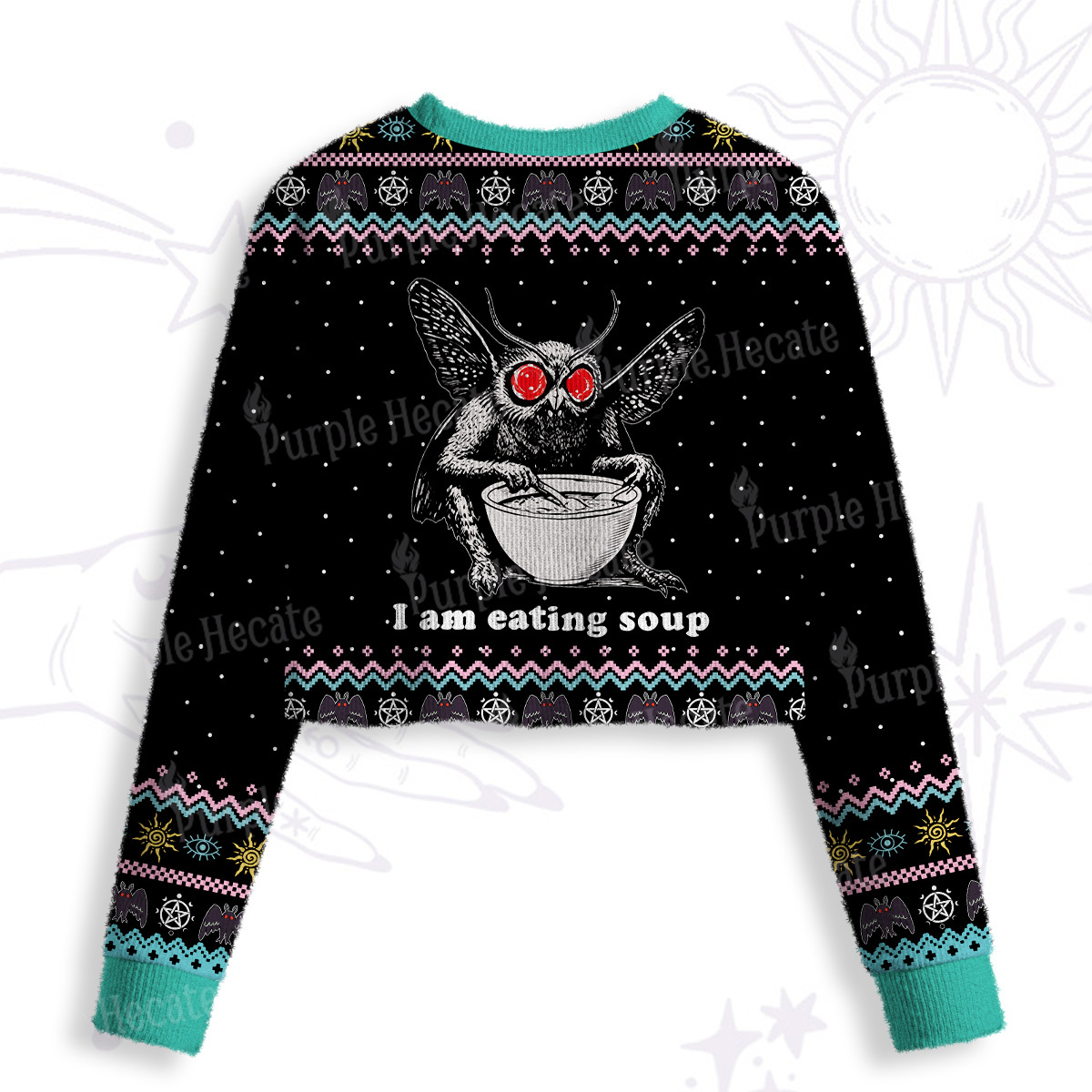 Purplehecate Mothman Eating Soup Crop Fuzzy Ugly Sweatshirt