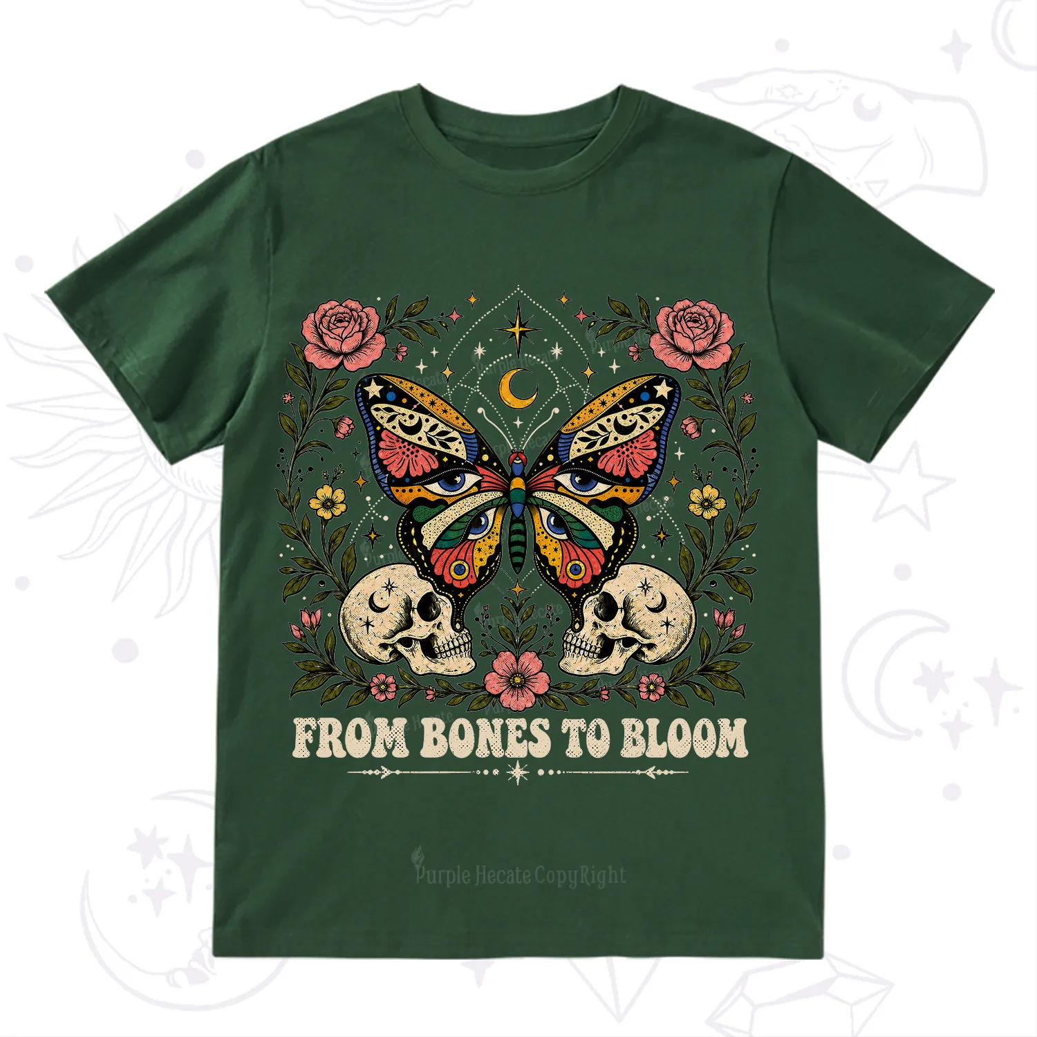 Purplehecate From Bones to Bloom Butterfly T-Shirt
