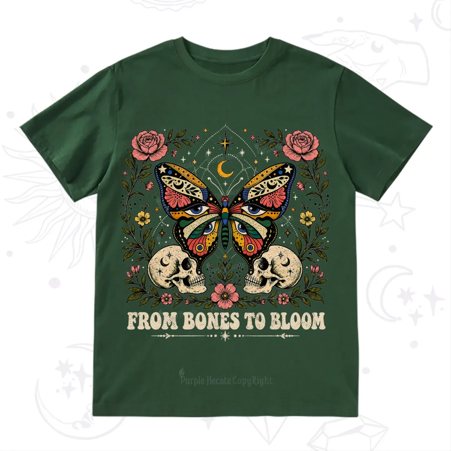Purplehecate From Bones to Bloom Butterfly T-Shirt