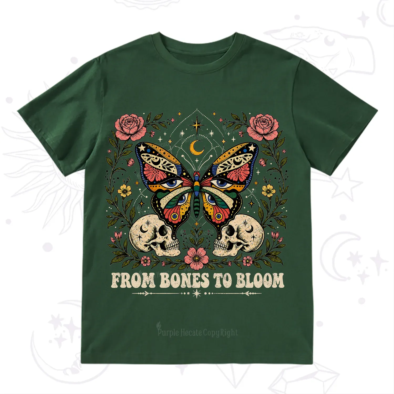 Purplehecate From Bones to Bloom Butterfly T-Shirt