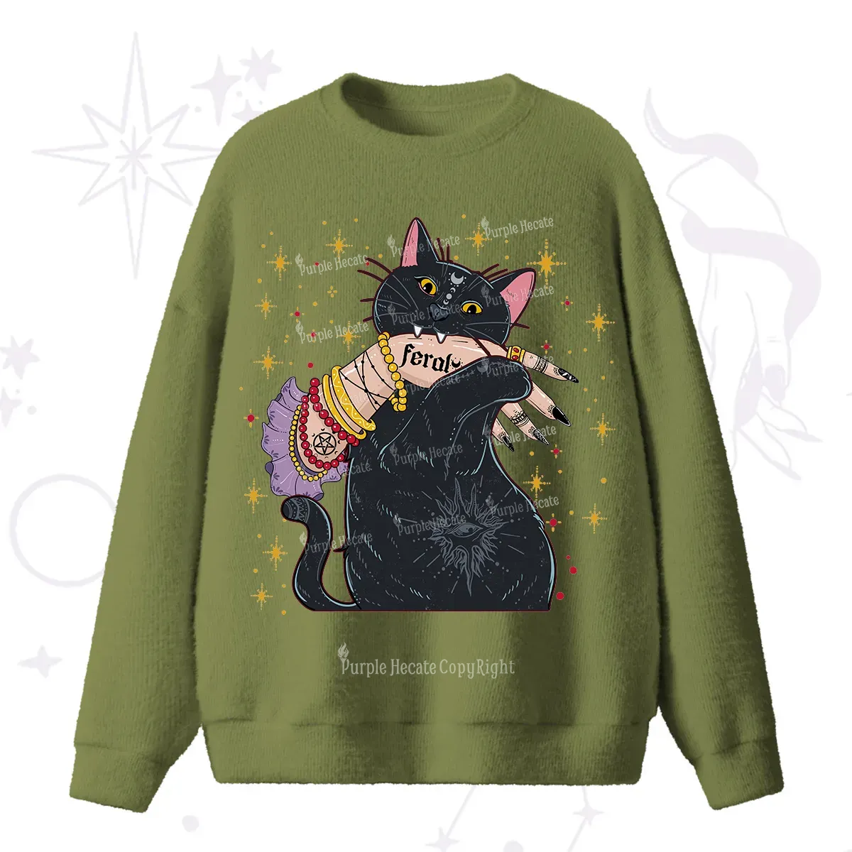 Purplehecate Feral Cat Fuzzy Ugly Sweater