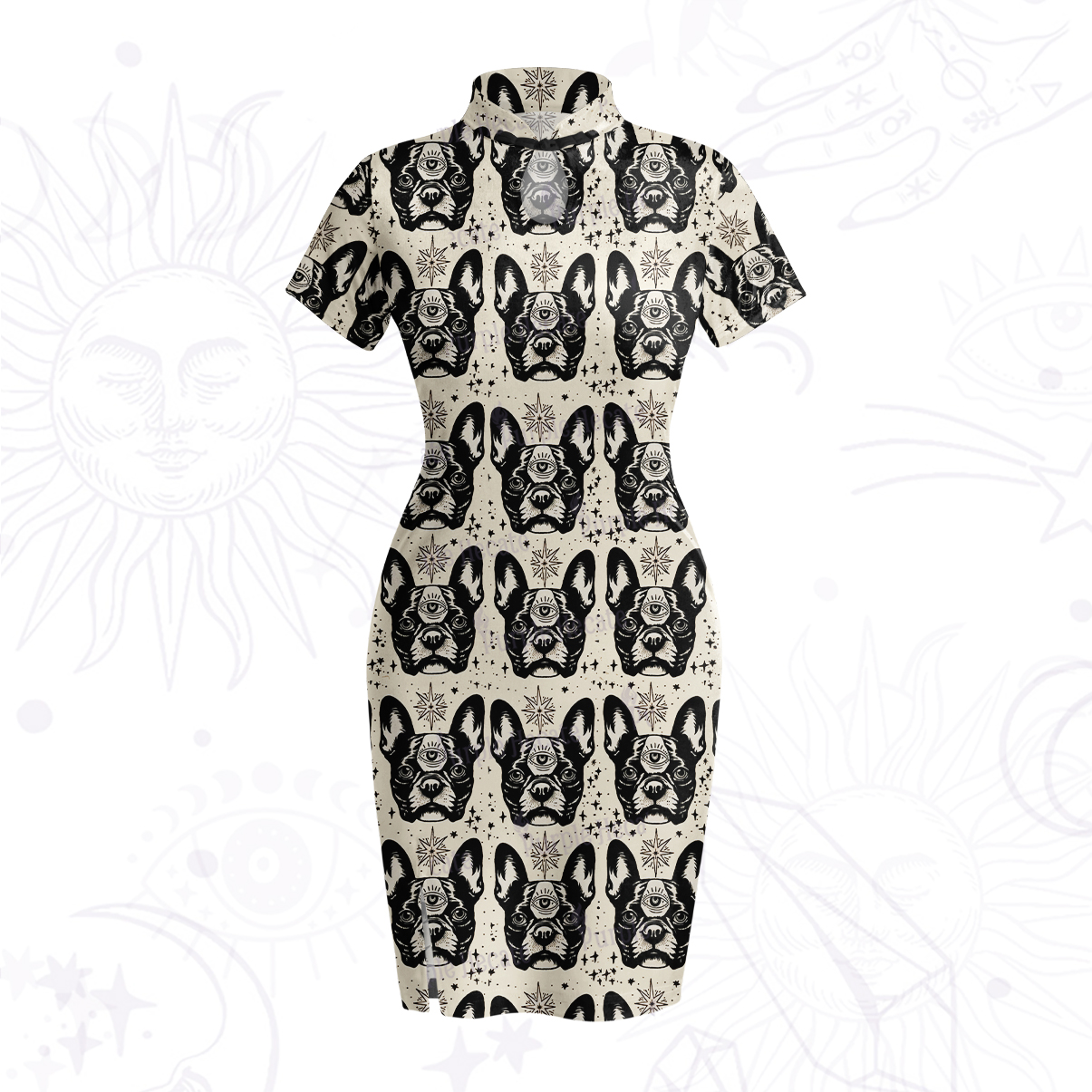 Purplehecate Mystic Boston Terrier Velvet Bodycon Dress