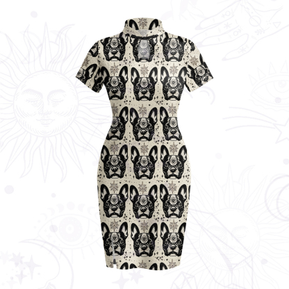 Purplehecate Mystic Boston Terrier Velvet Bodycon Dress