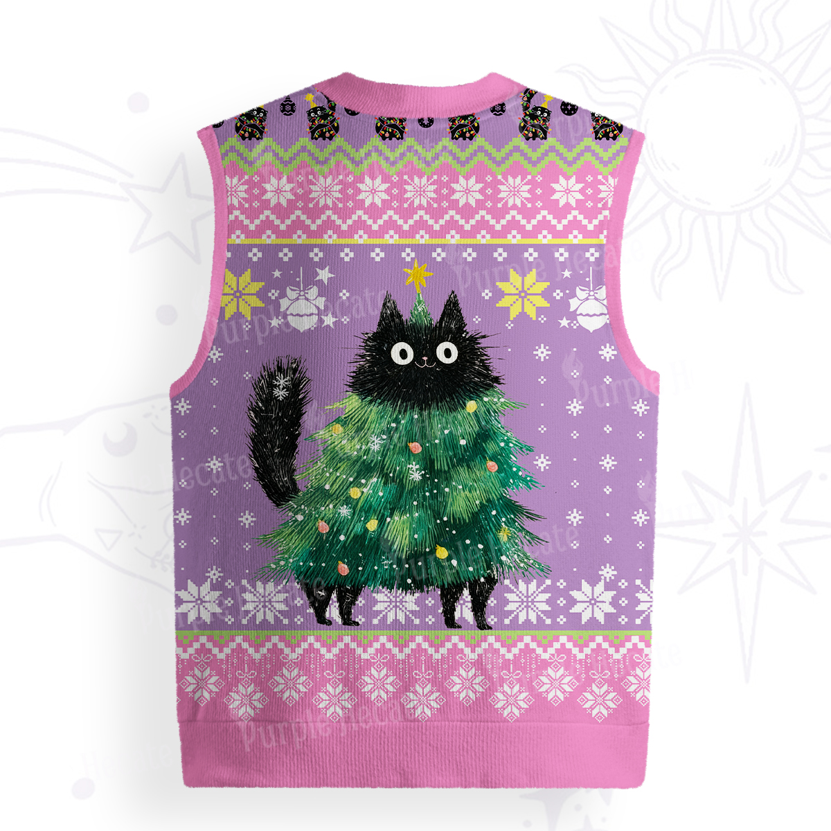 Purplehecate Funny Black Cat in Tree Ugly Sweater Vest