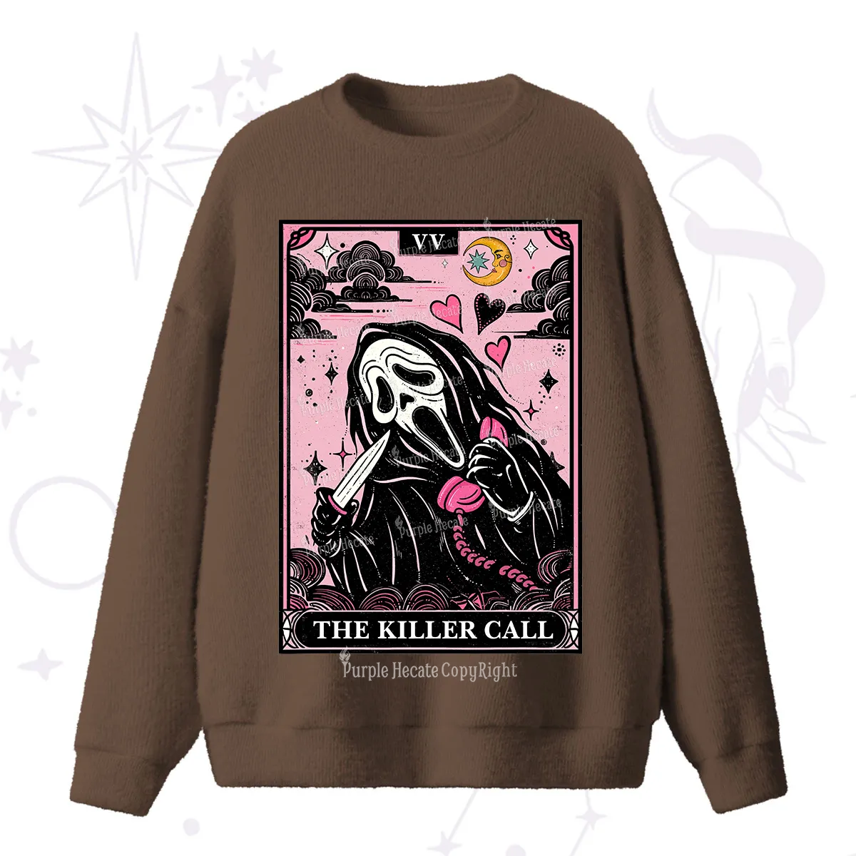 Purplehecate The Killer Call Tarot Card Fuzzy Ugly Sweater