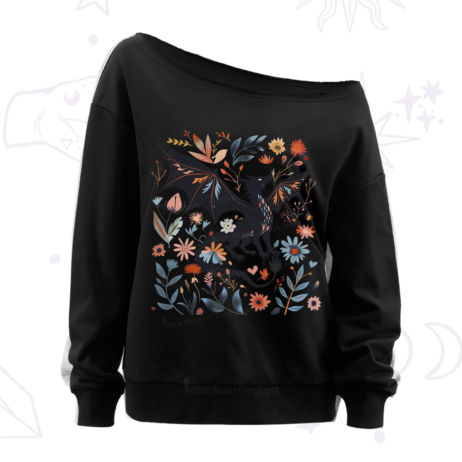 Purplehecate Vintage Fantasy Wyvern Bookish Off The Shoulder Sweatshirt