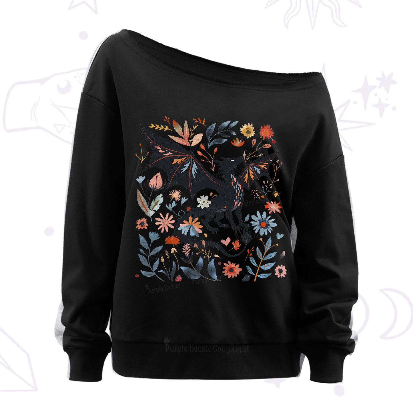 Purplehecate Vintage Fantasy Wyvern Bookish Off The Shoulder Sweat
