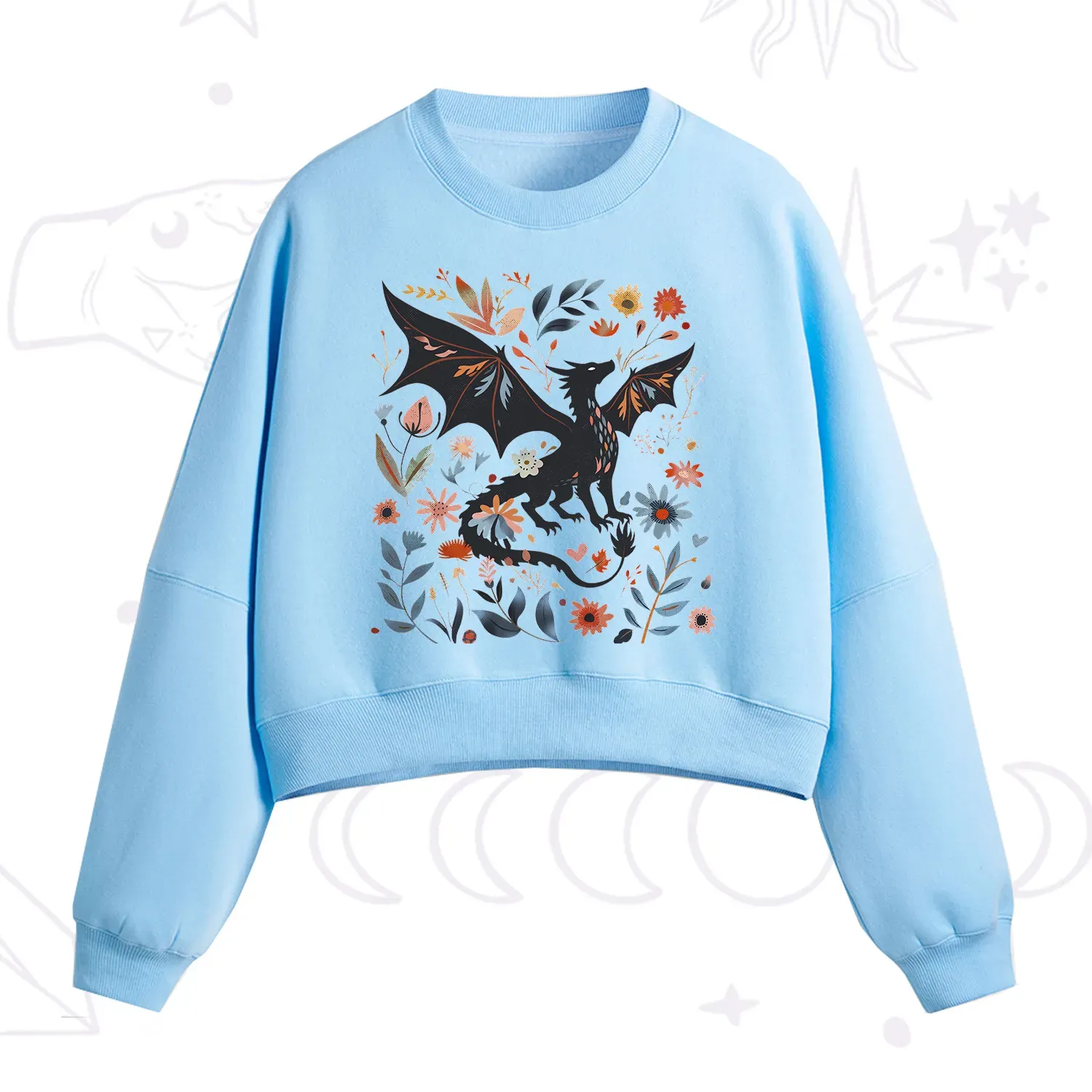 Purplehecate Vintage Fantasy Wyvern Bookish Fleece Cropped Sweatshirt