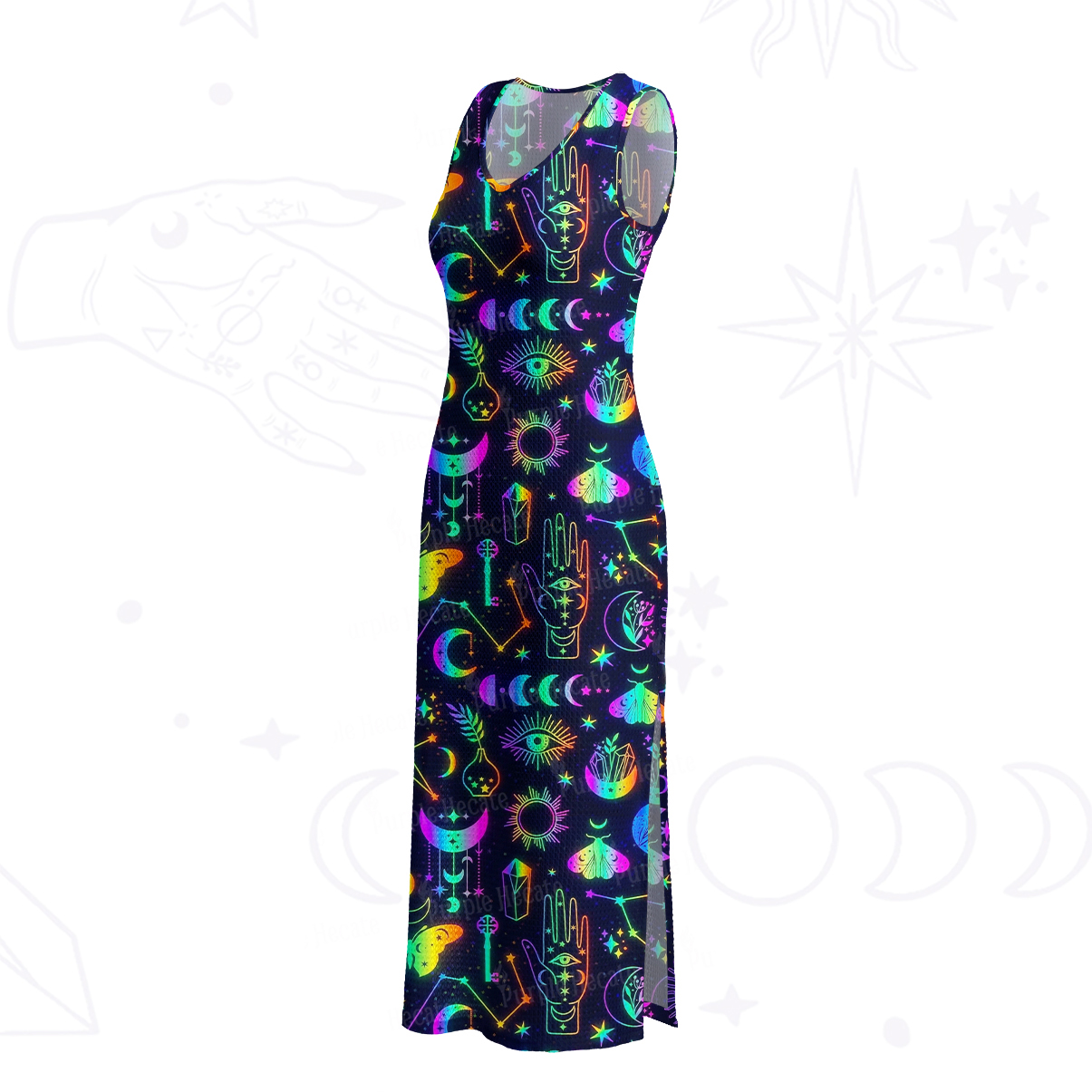 Purplehecate Blacklight Butterfly Crochet Knit Maxi Dress