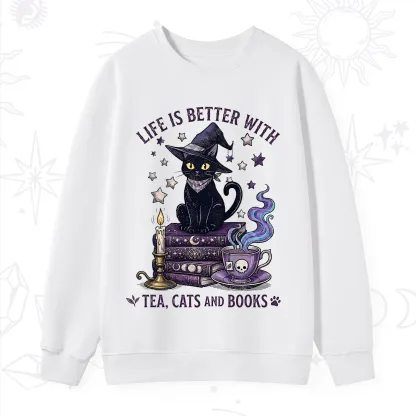 Purplehecate Life Is Better With Cats And Books Sweatshirt