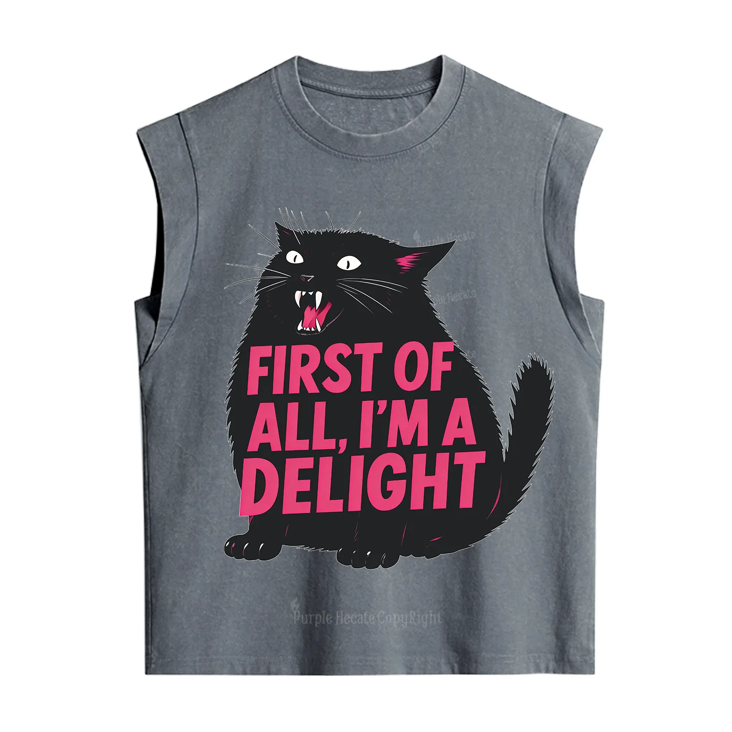 Purplehecate First Of All I'm A Delight Cat Vintage Washed Tank