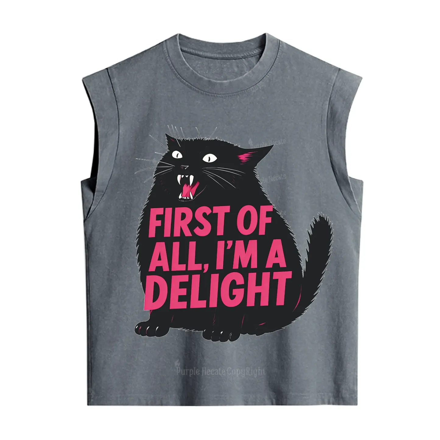 Purplehecate First Of All I'm A Delight Cat Vintage Washed Tank