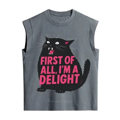 Purplehecate First Of All I'm A Delight Cat Vintage Washed Tank
