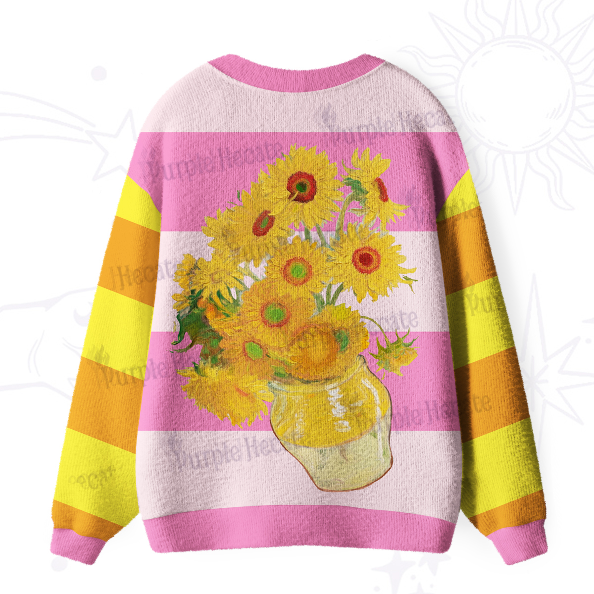 Purplehecate Golden Sunburst Bouquet Ugly Cardigan Sweaters