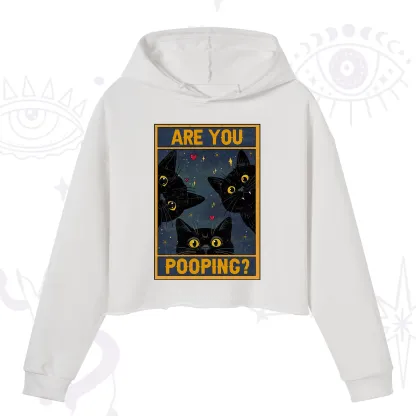 Purplehecate Funny Black Cat Are You Pooping Crop Hoodie
