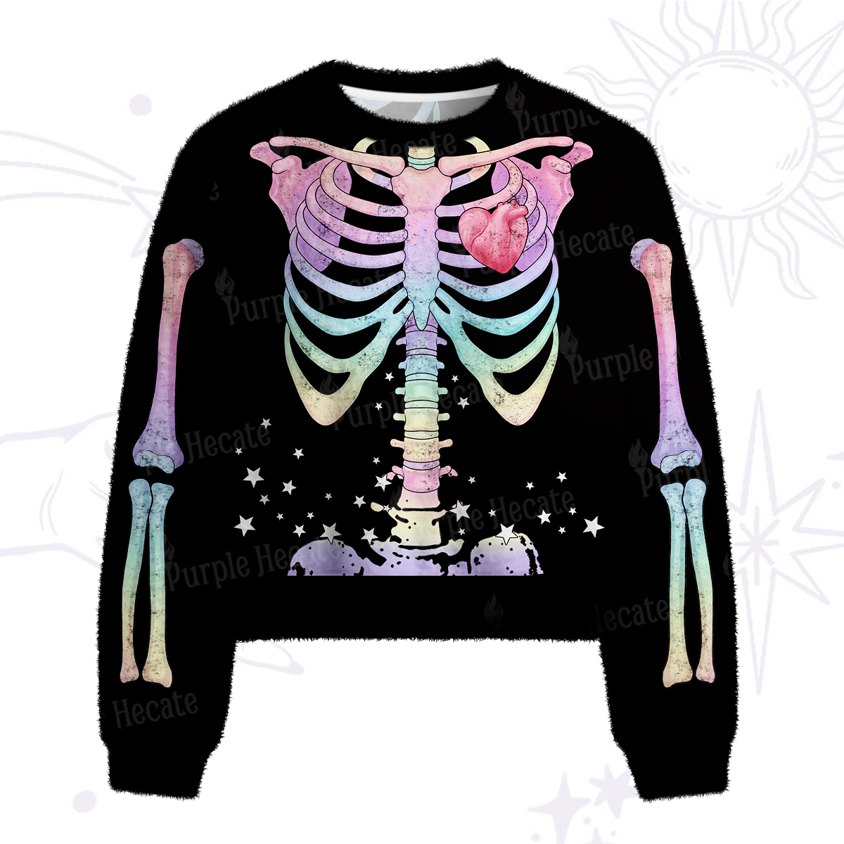 Purplehecate Spooky Skeleton Fuzzy Crewneck Sweater