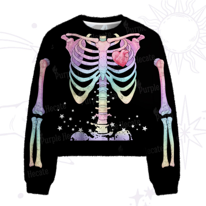 Purplehecate Spooky Skeleton Fuzzy Crewneck Sweater