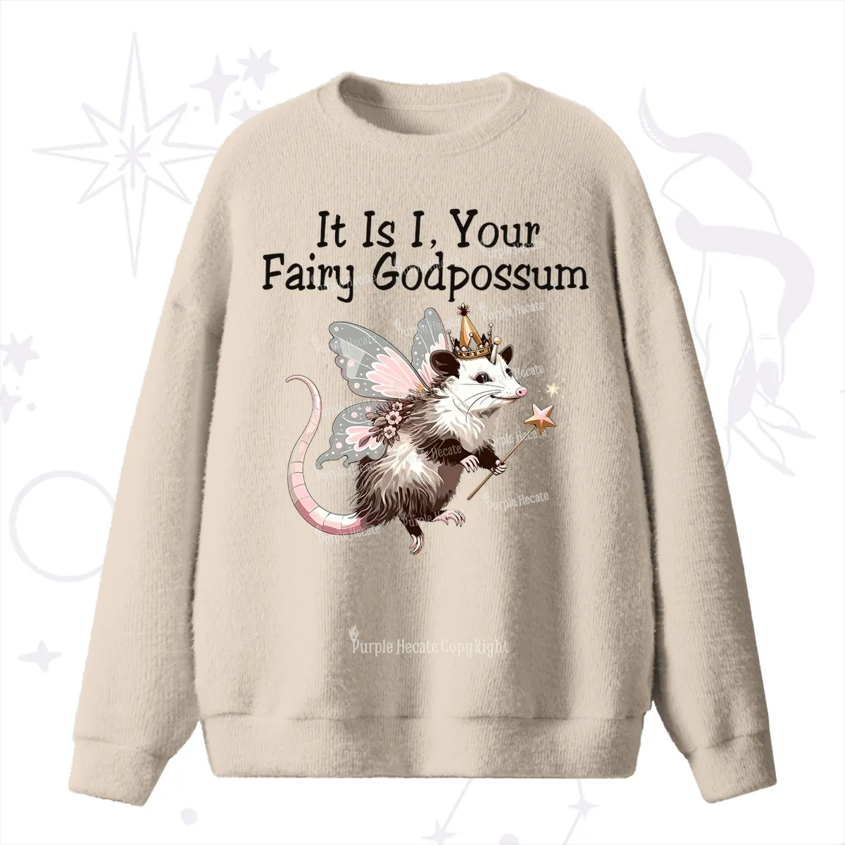 Purplehecate It Is I Your Fairy Godpossum Fuzzy Ugly Sweater