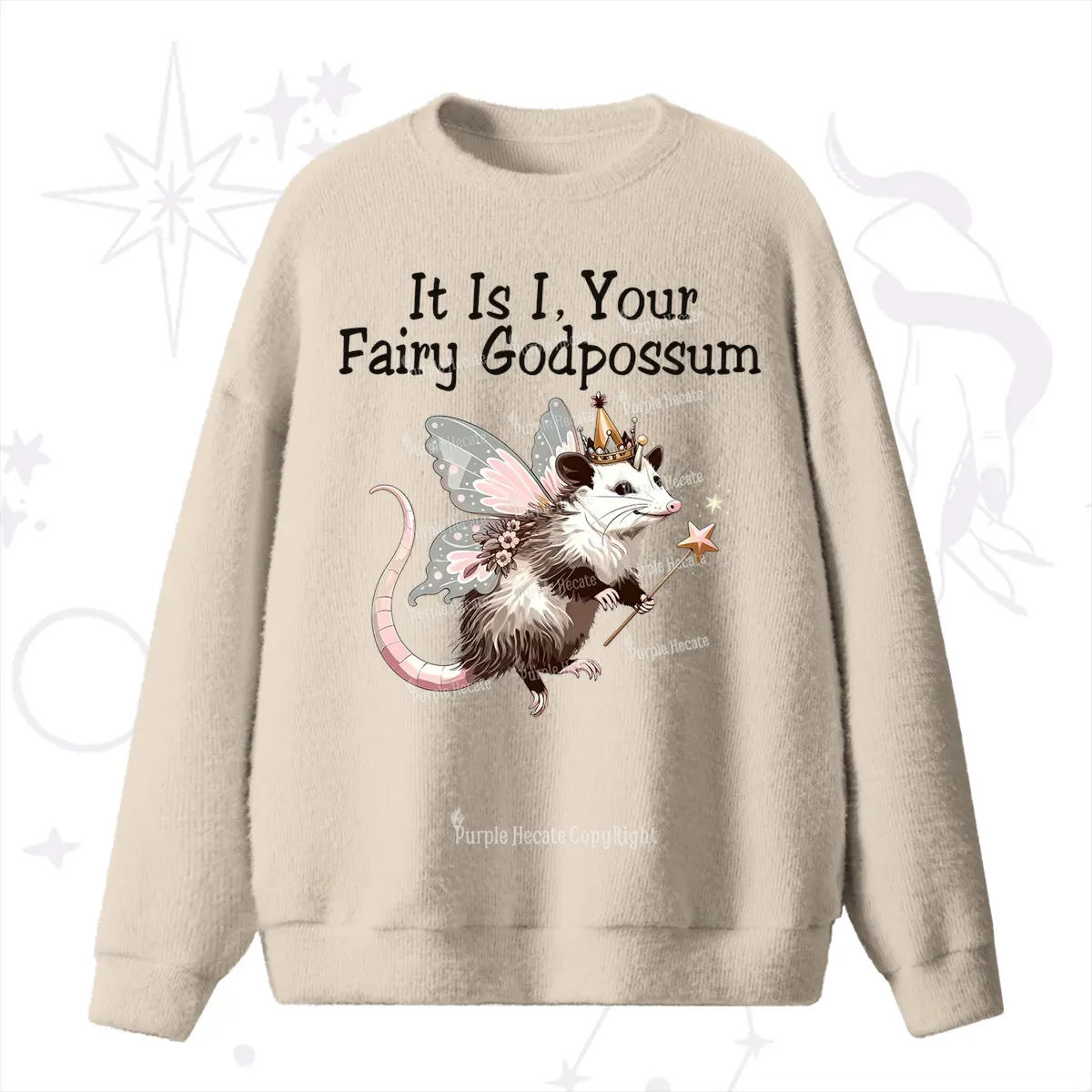 Purplehecate It Is I Your Fairy Godpossum Fuzzy Ugly Sweater