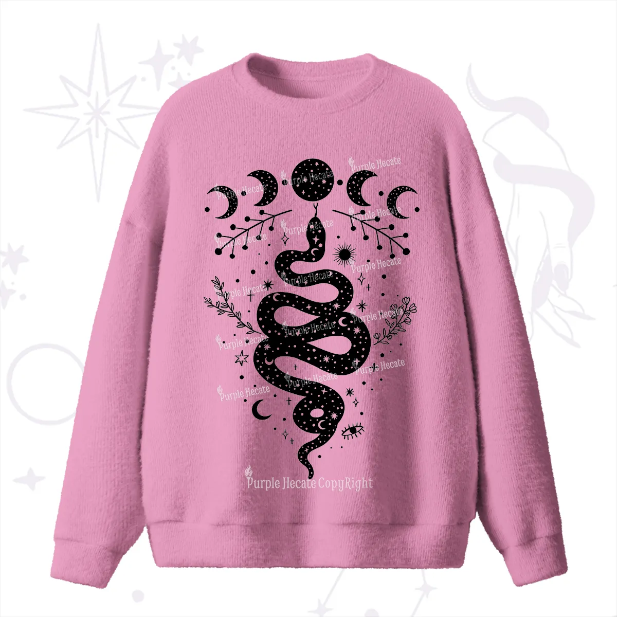 Purplehecate Snake And Moon Phase Comfort Fuzzy Ugly Sweater