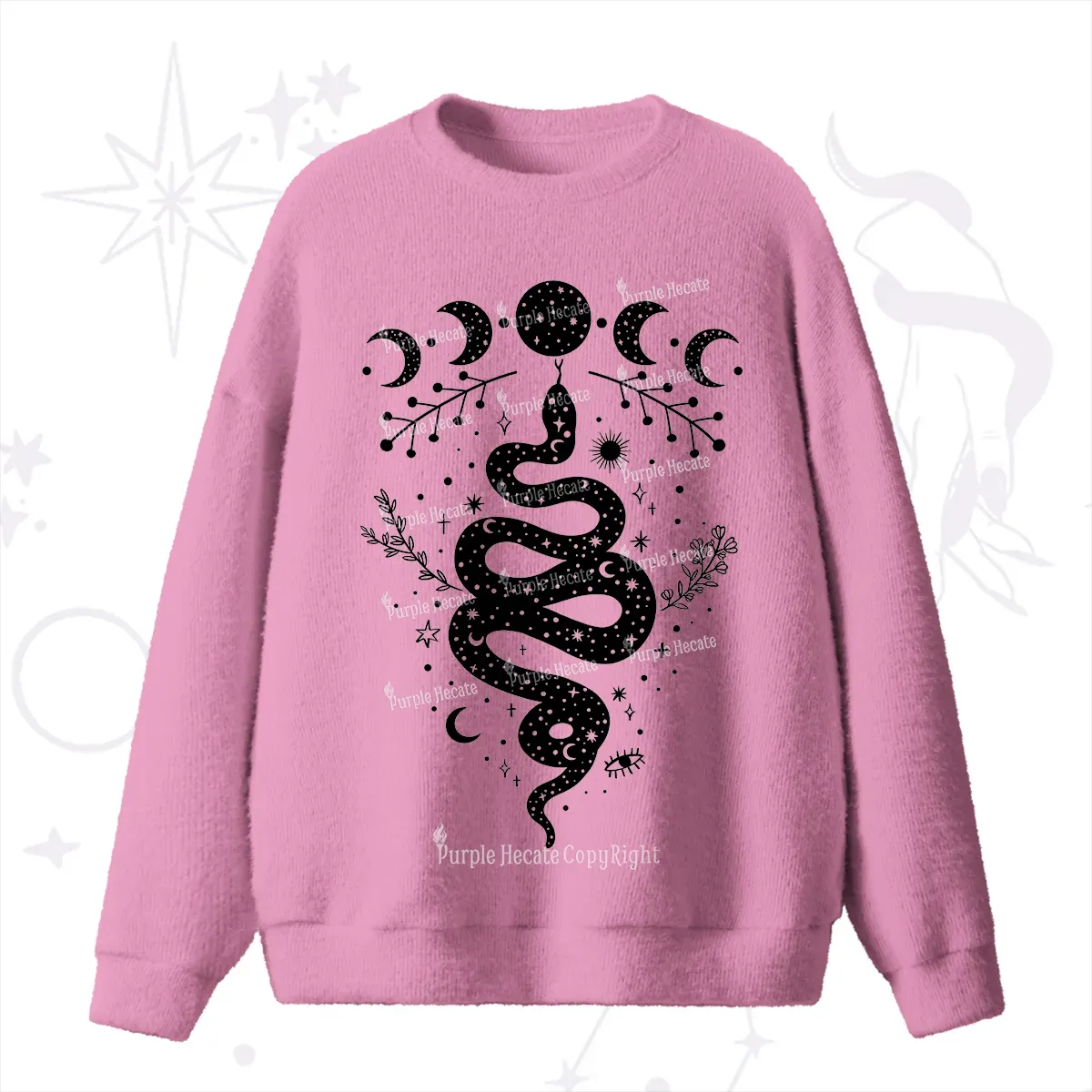 Purplehecate Snake And Moon Phase Comfort Fuzzy Ugly Sweater