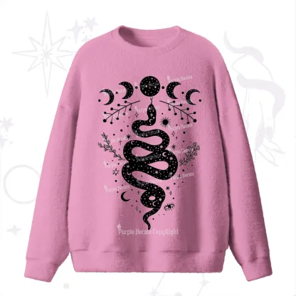 Purplehecate Snake And Moon Phase Comfort Fuzzy Ugly Sweater