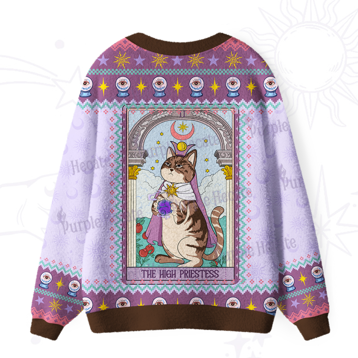 Purplehecate The High Priestess Cat Tarot Ugly Cardigan Sweaters