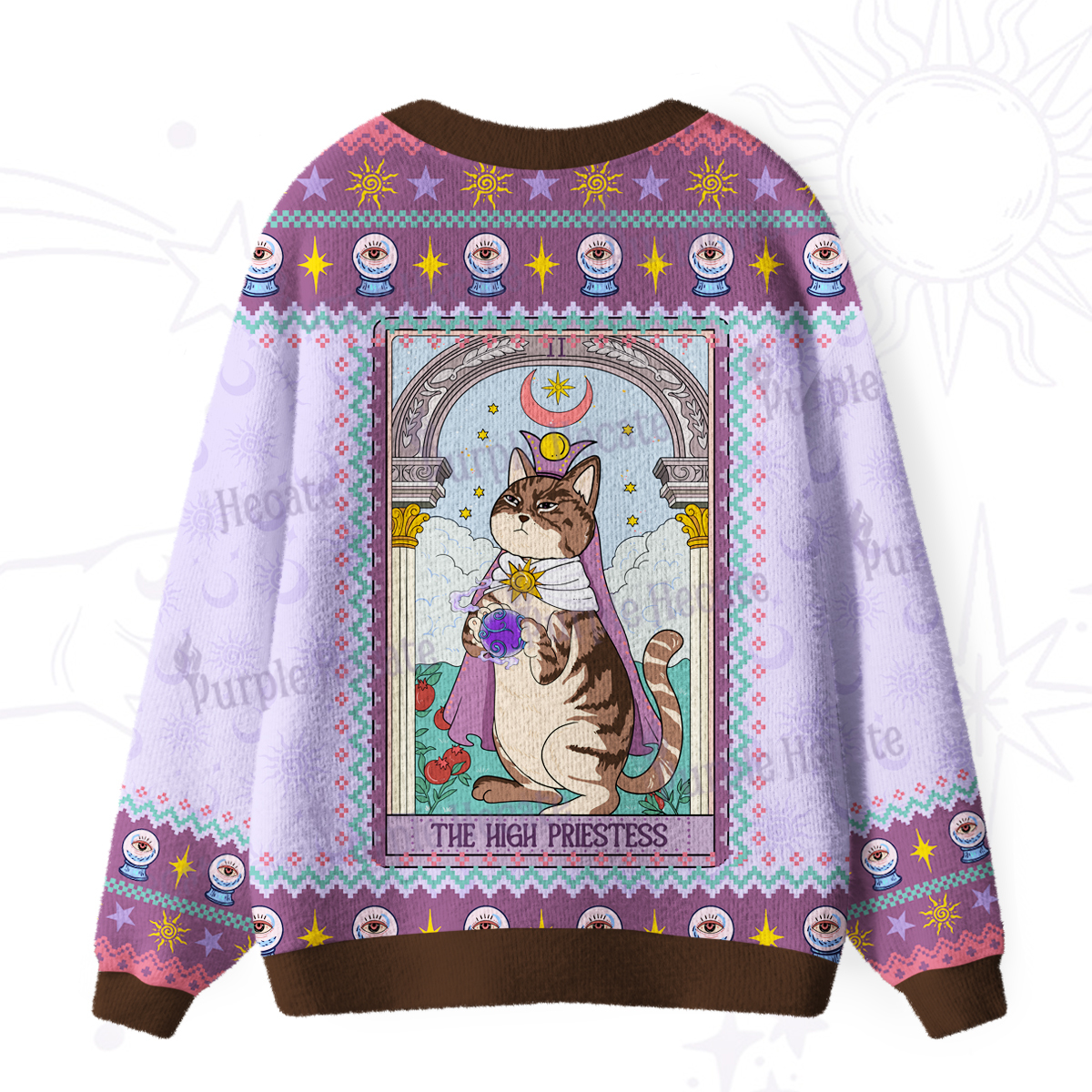 Purplehecate The High Priestess Cat Tarot Ugly Cardigan Sweaters