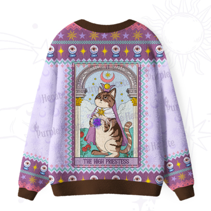 Purplehecate The High Priestess Cat Tarot Ugly Cardigan Sweaters