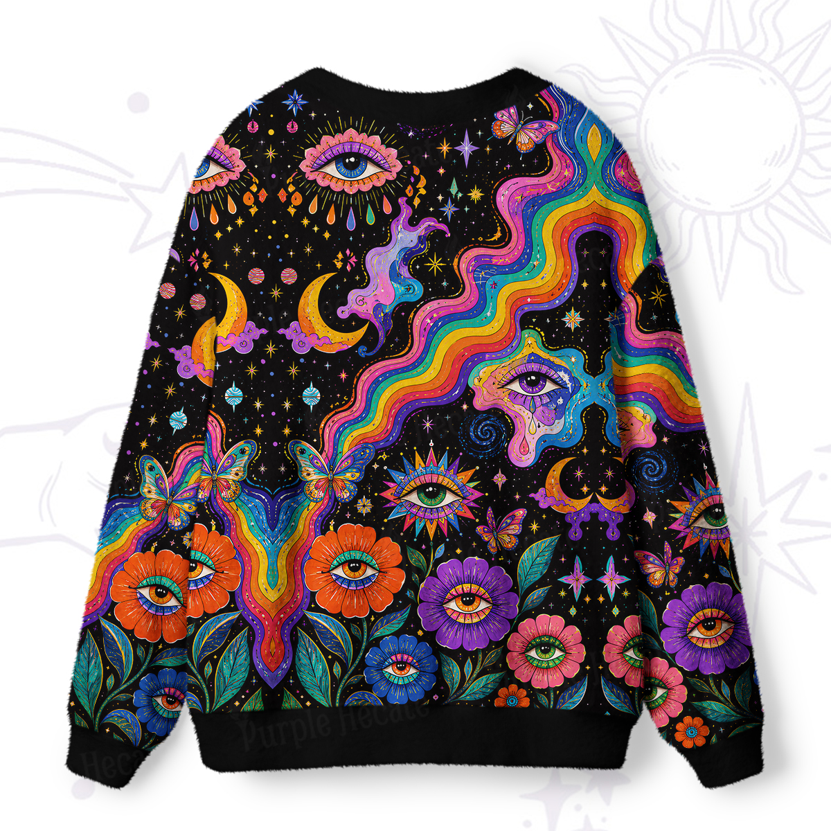 Purplehecate Groovy Hippie Flower Eyes Ugly Cardigan Sweaters