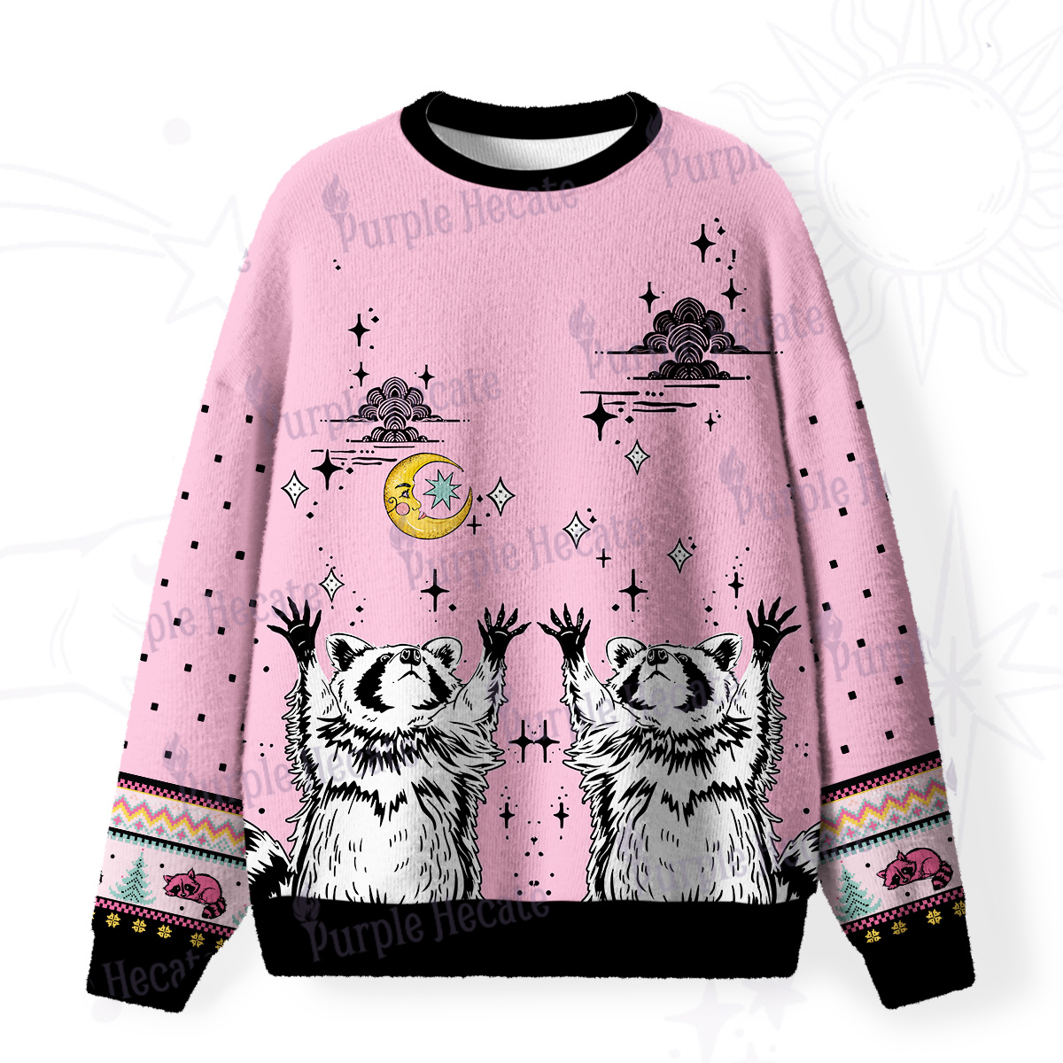 Purplehecate In My Feral Era Raccoon Fuzzy Ugly Christmas Sweatshirt