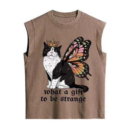 Purplehecate What a Gift to Be Strange Cat Vintage Washed Tank