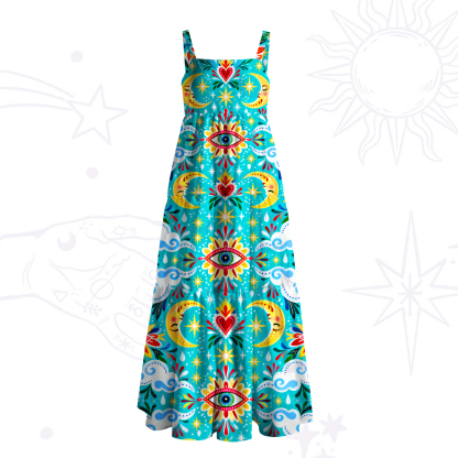 PurplehecateTurquoise Cosmic Hearts and Eyes Wide Straps Maxi Dress