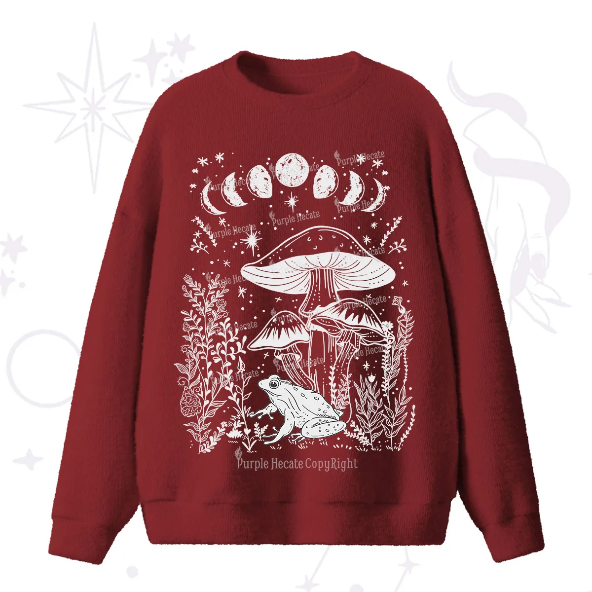Purplehecate Celestial Frog Mushrooms Fuzzy Ugly Sweater
