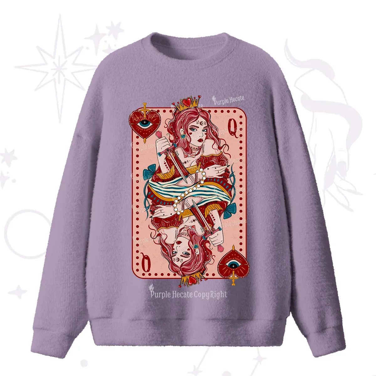 Purplehecate Queen of Hearts Fuzzy Ugly Sweater