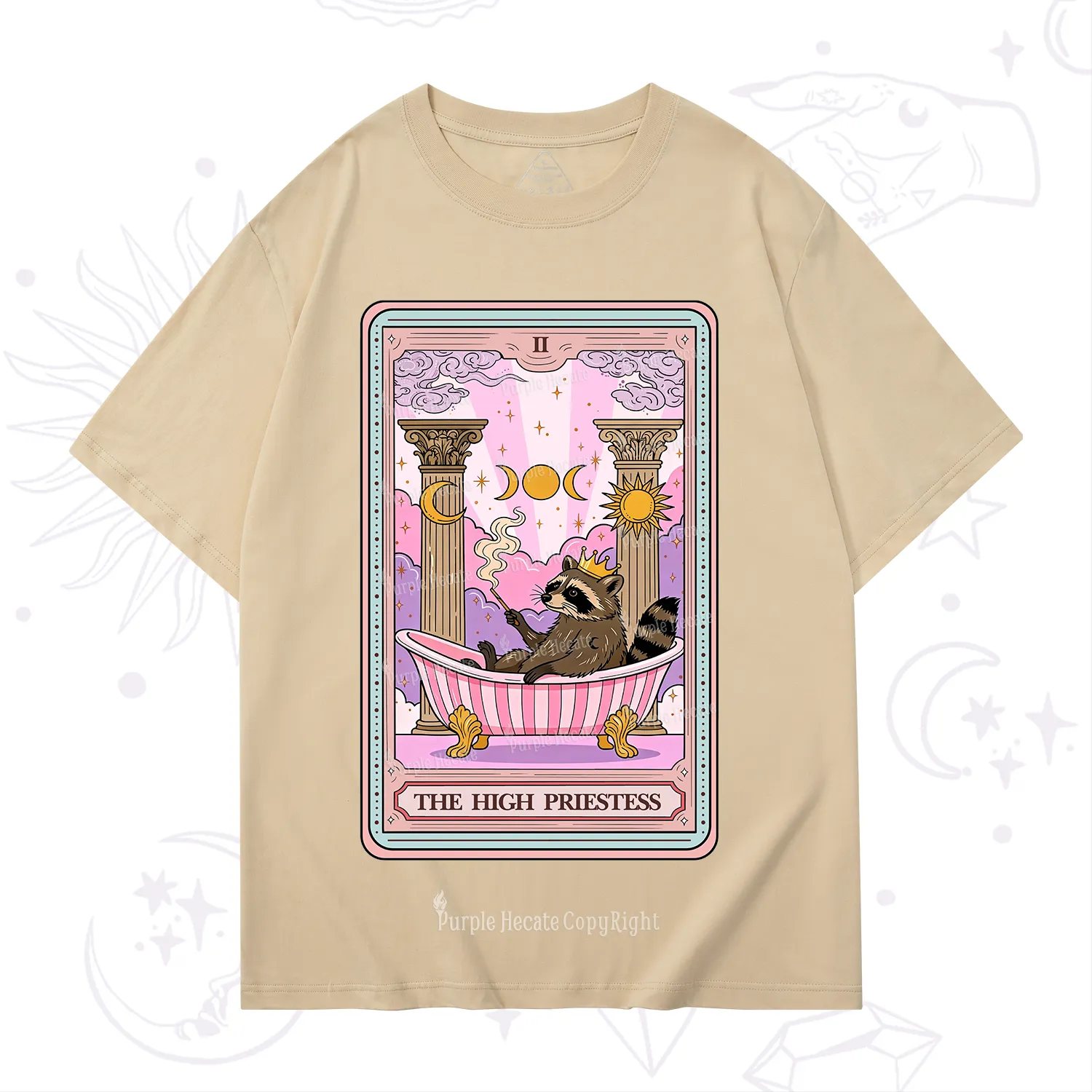 Purplehecate The High Priestess Raccoon Tarot T-Shirt
