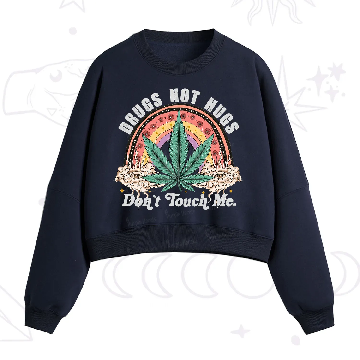 Purplehecate Drugs Not Hugs Fleece Cropped Sweatshirt