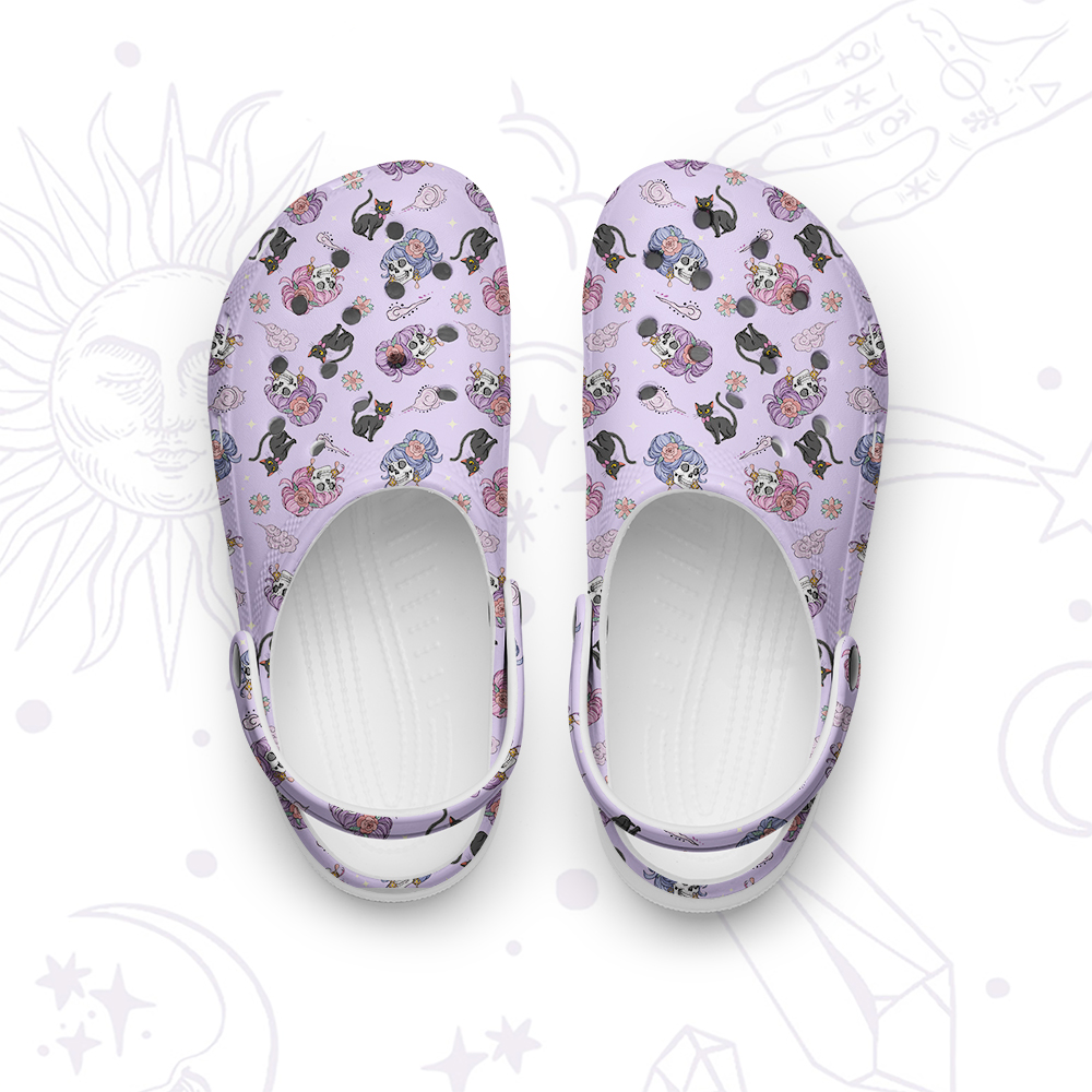Purplehecate Magical Cat Skeleton Mom Rubber Clogs