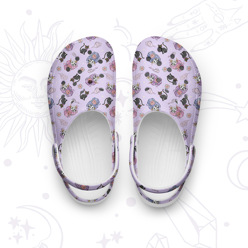 Purplehecate Magical Cat Skeleton Mom Rubber Clogs