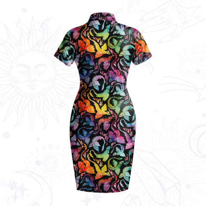 Purplehecate Rainbow Dragon Fire Velvet Bodycon Dress