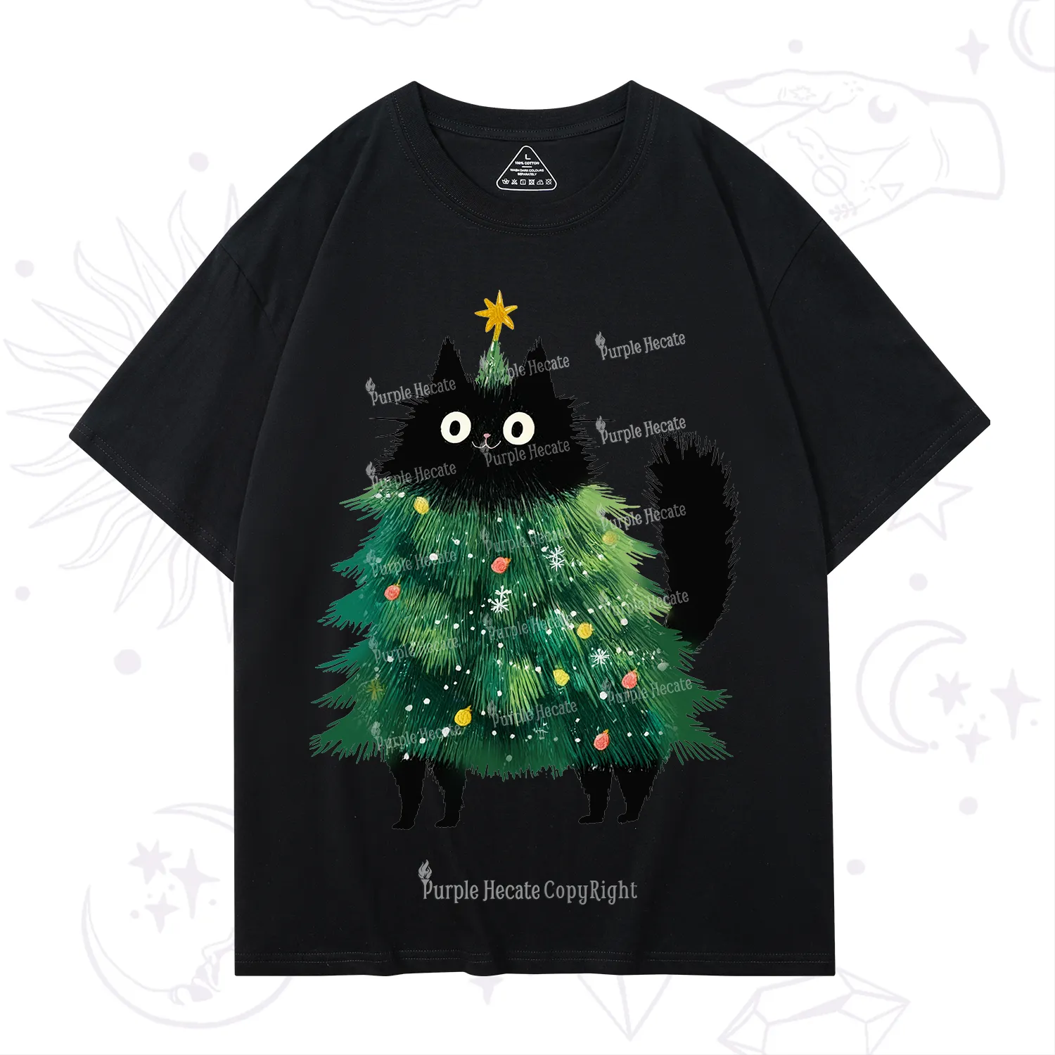 Purplehecate Black Cats Christmas Tree Christmas T-Shirt