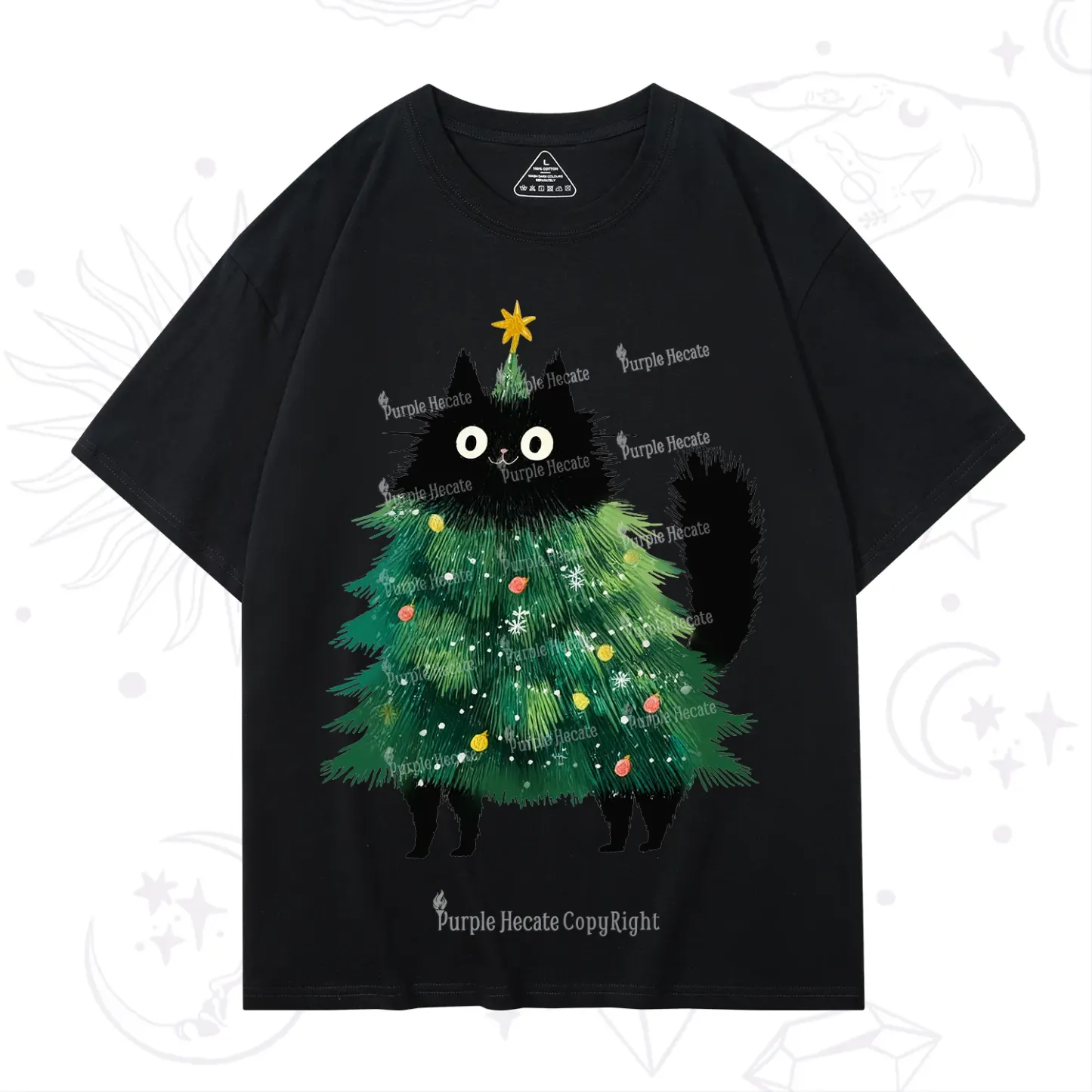 Purplehecate Black Cats Christmas Tree Christmas T-Shirt