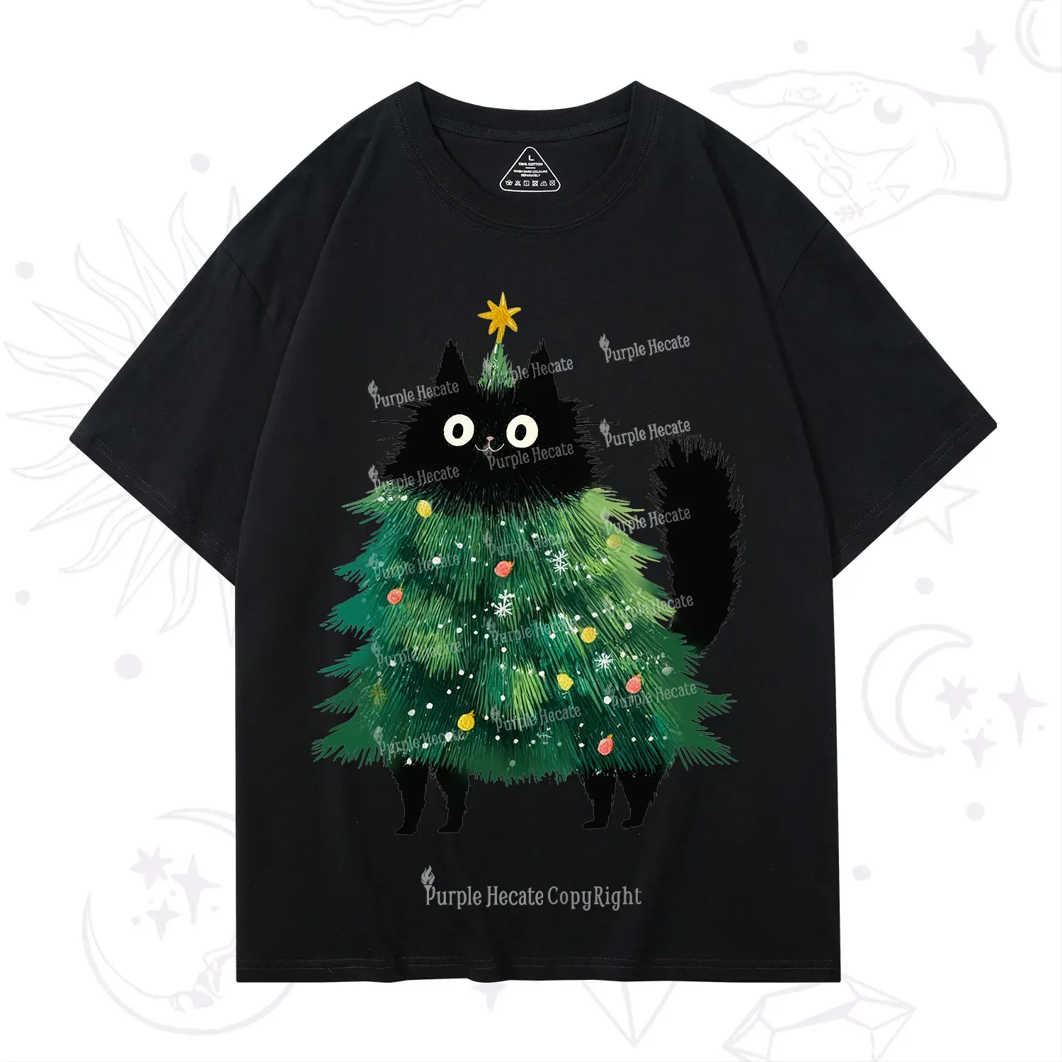 Purplehecate Black Cats Christmas Tree Christmas T-Shirt