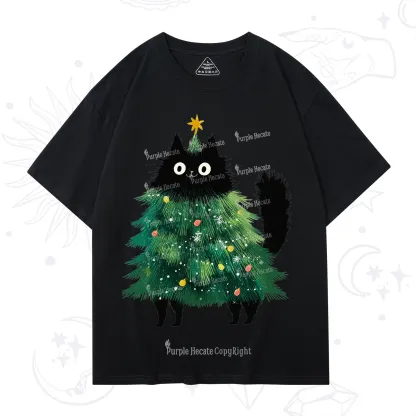 Purplehecate Black Cats Christmas Tree Christmas T-Shirt