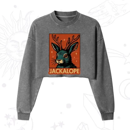 Purplehecate Funny Jackalope Cropped Washed Sweatshirt
