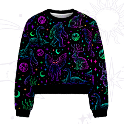 Purplehecate Neon Cryptid Creatures Fuzzy Crewneck Sweater